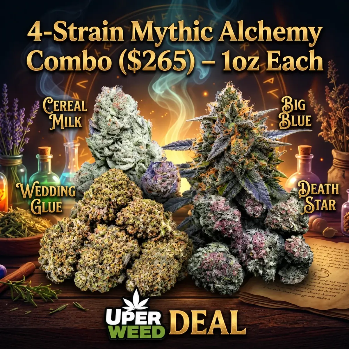 4-Strain Mythic Alchemy Combo ($265) – 1oz Each photo 1