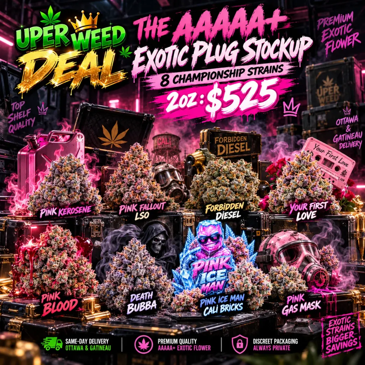 THE AAAAA+ EXOTIC PLUG STOCKUP: 8 CHAMPIONSHIP STRAINS (2oz : $525) photo 1